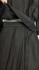 Vintage 1950s black gray suit dress set midi skirt peplum jacket top semi sheer