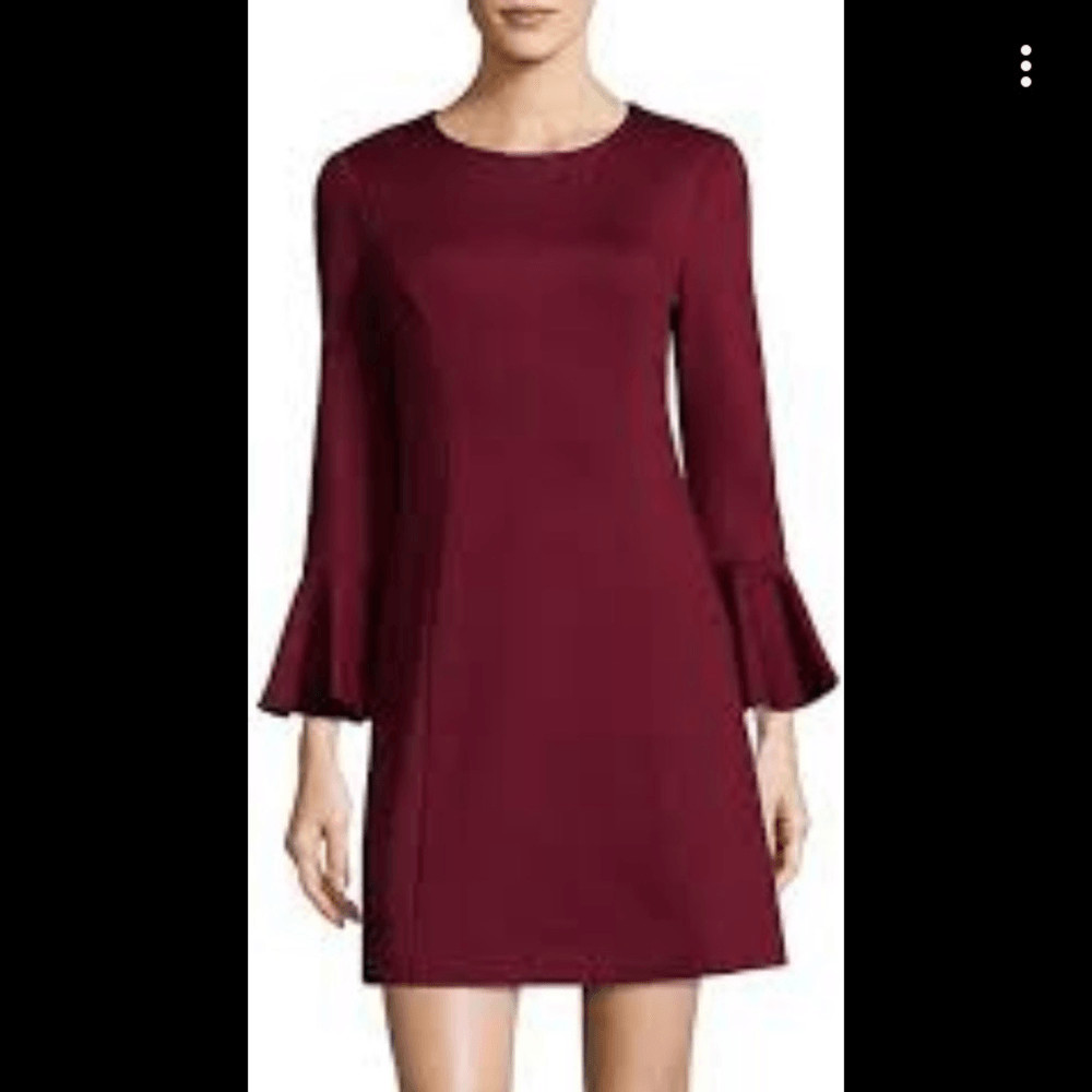 Trina Turk Maroon Mini-Dress, Bell Sleeves, New with Flaw, Sz 6, Valentine’s Day