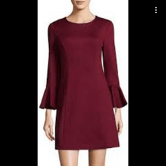 Trina Turk Maroon Mini-Dress, Bell Sleeves, New with Flaw, Sz 6, Valentine’s Day