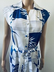 VTG Andrade Hawaiian Blue Floral Leaf Dress Tropical Resort Wear Sz 6 Honolulu