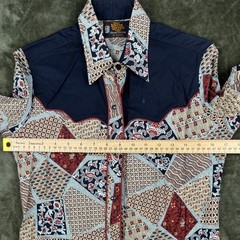 Vintage Kenny Rogers Western Collection Karman Patchwork Snap Shirt Navy Red 11
