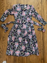 Vtg 80s Betsy’s Things Drop Waist Floral Femme Garden Cottagecore Midi Dress M/L