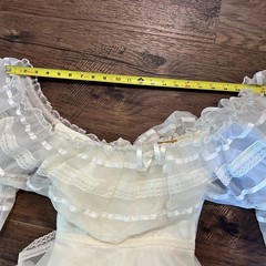 Vintage 70s Dance Allure Alfred Angelo Boho Prairie Lace Ruffle Wedding Gown XXS