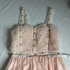 Vintage Rogers Pink Tulle Floral Embroidered Midi Dress Coquette Fairy Womens 34