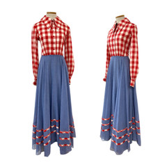 Vintage 1970s Roger Milot for Fred Perlberg Picnic Gingham Chambray Maxi Dress