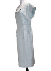 Vintage CHANEL Pale Blue Sheath Silk Dress 80s Square Shoulder Pockets Size 2