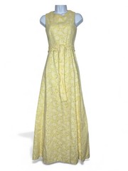 1960s Yves Saint Laurent Maxi Dress Stoffel Fabric Yellow Paisley Size 0 Vintage