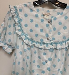 Vintage Barbizon Seraphim Batiste Blue White Polka Dot Nightgown House Dress Lg