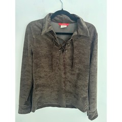 Vintage Esprit Brown Faux Suede Lace Up Long Sleeve Top Women Large 90s Retro