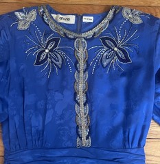 VTG 80s D’ore Della Roufogali Royal Blue Beaded Silk Cocktail Dress Sz 6 MINT