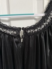 Vintage Y2K Black Satin Nightgown Embroidered Lace Trim Cottagecore Goth XL