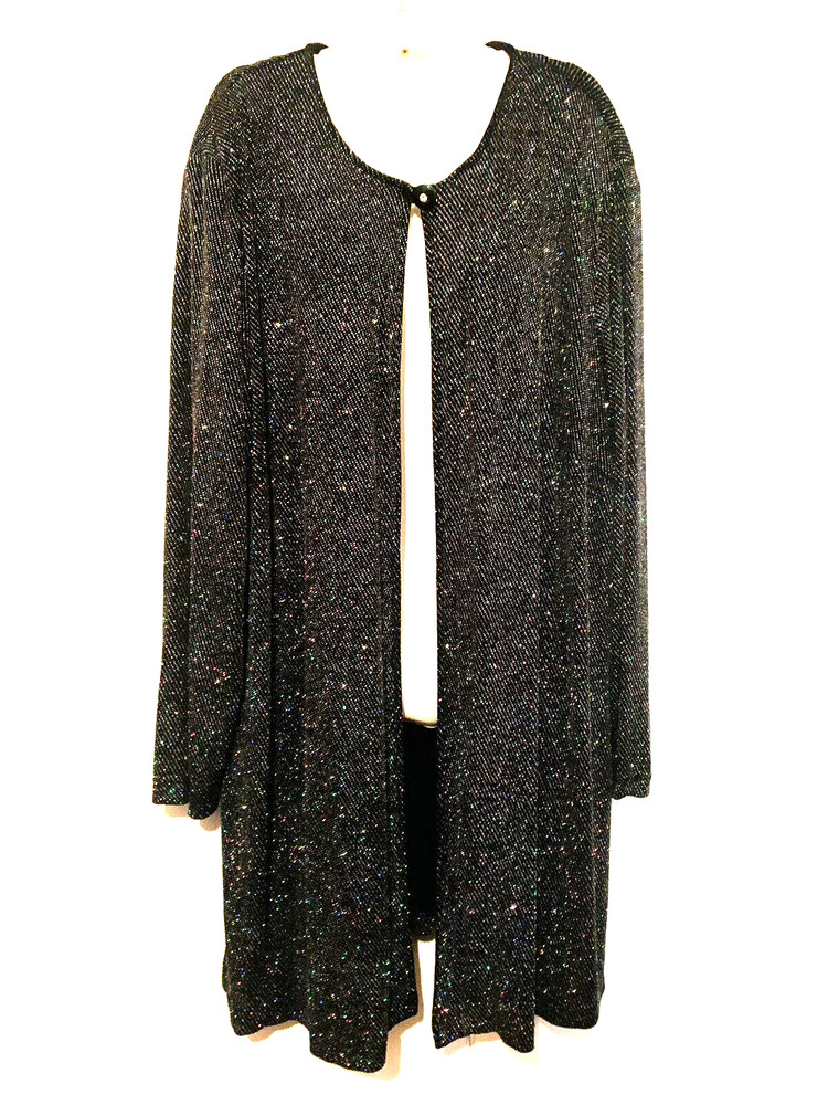 Vintage Ronni Nicole by Ouida Woman 22 Eveningwear Black Sparkle Open Midi Tunic