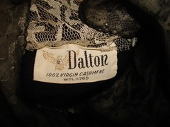 Vtg DALTON 100% Virgin Cashmere Black Sweater Mink Fur Collar Double Lining Med
