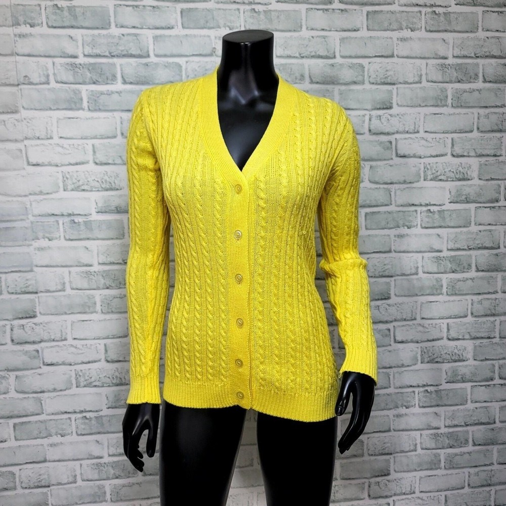 Vintage Emporium Yellow Cable Knit Cardigan Sweater Womens S Taiwan 100% Acrylic
