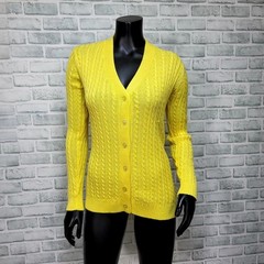 Vintage Emporium Yellow Cable Knit Cardigan Sweater Womens S Taiwan 100% Acrylic