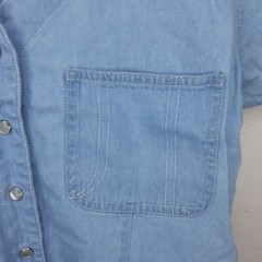 Vintage Western Pearl Snap Blue Top Womens Size Medium M