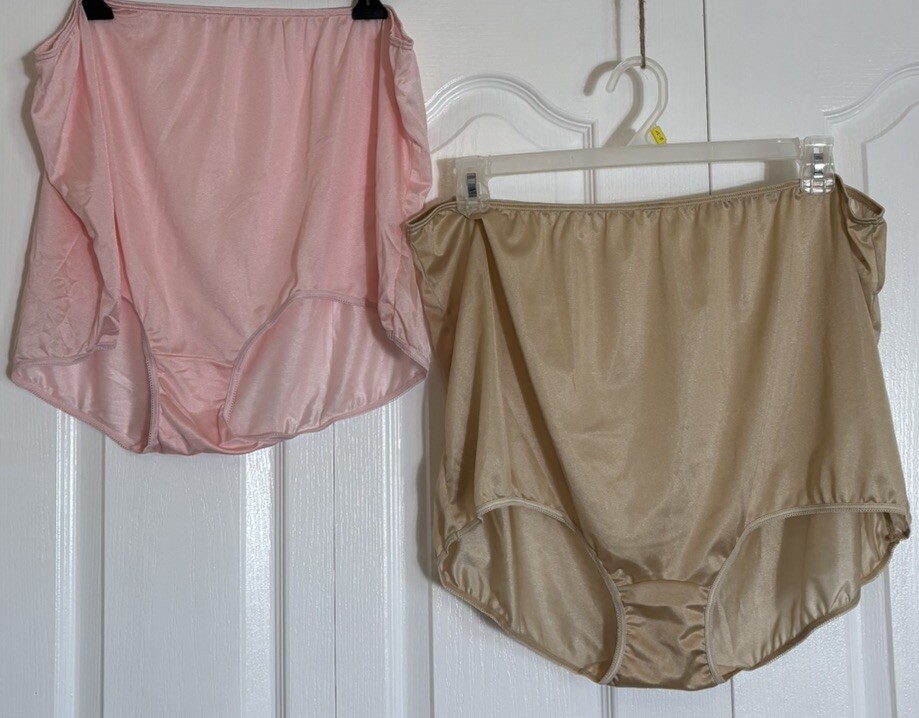 2 Vintage Pink & Beige Semi Sheer GRANNY PANTIES Underwear Sz 12 Hips 53-56 NWOT