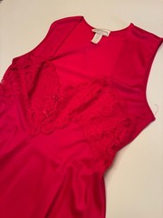 Vintage RED NYLON NIGHTGOWN Plus Size 2X Long Sheer LACE Old Hollywood Glam Diva