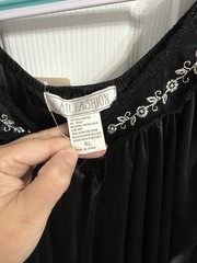 Vintage Y2K Black Satin Nightgown Embroidered Lace Trim Cottagecore Goth XL