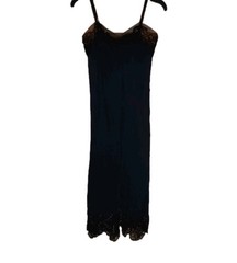 Vintage Rogers Nightgown Size 34 Black Nylon Tricot Lace Trim Slip Soft Lingerie