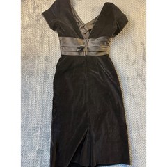 Vintage Black Velvet Cocktail Dress Satin Bow Waist MCM 1950s 1960’s LBD Pinup
