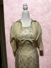Vtg 1950s Dress Set 26W Satin Brocade Cotton Bolero Pin Up Gold Hollywood Glam