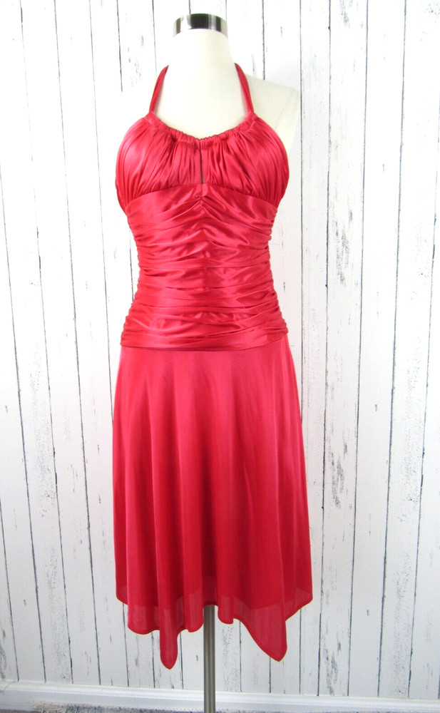 Vintage 90s Cache Red Slinky Jersey Halter Ruched Dress Size 2 Small S