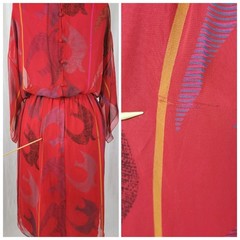 Vintage Miss Elliette Red Blouson Dress w Sheer Overlay & Tie Belt Size 12