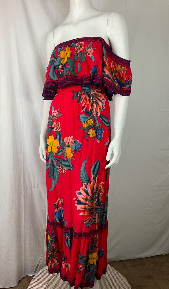 Maxi Red Floral Dress Flying Tomato Red off The Shoulder Red Dress Women Size S