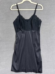 Vintage Vanity Fair Slip Dress 34 Black Satin Lace Pinup Coquette 50s 60s
