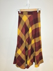 Vintage 1980s MONDI 100% Wool Orange Red Yellow Plaid Circle Skirt Sz 2