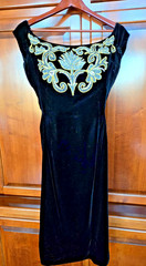 VTG Mr. Blackwell Designer Velvet Hand-beaded Black Cocktail Dress Sz 8 w/ Wrap