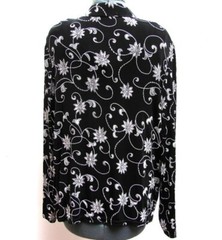 Black Embroidered Blouse Set Silver Floral Vtg Onyx Nite Wendye Chaitin Size L