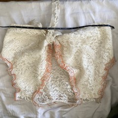 VTG 1970s Handmade Ivory/Cream Lace & Orange Ruffle Wrap Crop Top Blouse – S/M