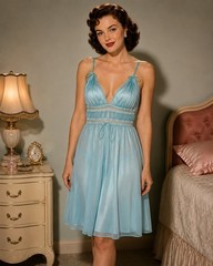 Vintage Gotham Gold Stripe Nightgown Nylon Chiffon Lace Women’s 34 Blue Ribbon