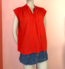 Vintage 80s Red Swiss Dot Bow Blouse Paris Chic Office Siren classic Top S M L