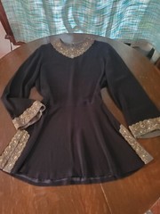 Vintage 1940s Black Rayon Top Modified Peplum Metallic Embroidery Brass Beading