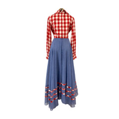 Vintage 1970s Roger Milot for Fred Perlberg Picnic Gingham Chambray Maxi Dress