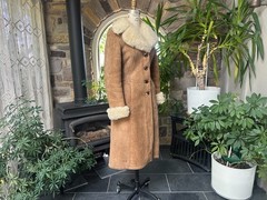 Vintage 1970s Tan Suede Shearling Sheepskin Coat Made in Argentina