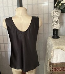 Escapades VTG 80s Wom M Black Satin Lace Embellished Tank Top MI USA