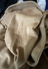 VTG Long Beige 100% Wool Coat “Michelle Stuart” Chest42” 3 Pocket 1 Button close