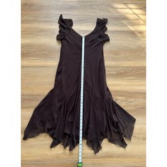 Vintage Brown Beaded Handkerchief Hem Evening Dress 12 Boho formal fairy whimsy