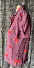 Vintage 1980s Charles Bianco Purple Red Tie Neck Blouse 100% Silk Short Sleeves