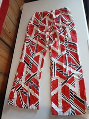 Vtg 70s Home Sewn Nautical Rope Print Pant Red White Blue Serval Zipper Wide Leg