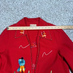 Vintage 1950s Guillermo Guevara Made In Mexico Red Hand Embroidered Wool Jacket