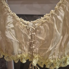 CUIRÉ ivory 100% Silk Camisole XL Regular Polyamide Elastane Lace Trim Tie Front