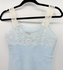 LADY LYNNE FULL SLIP DRESS Nylon Blend Blue With White LACE Thick STRAPS Sz 32?
