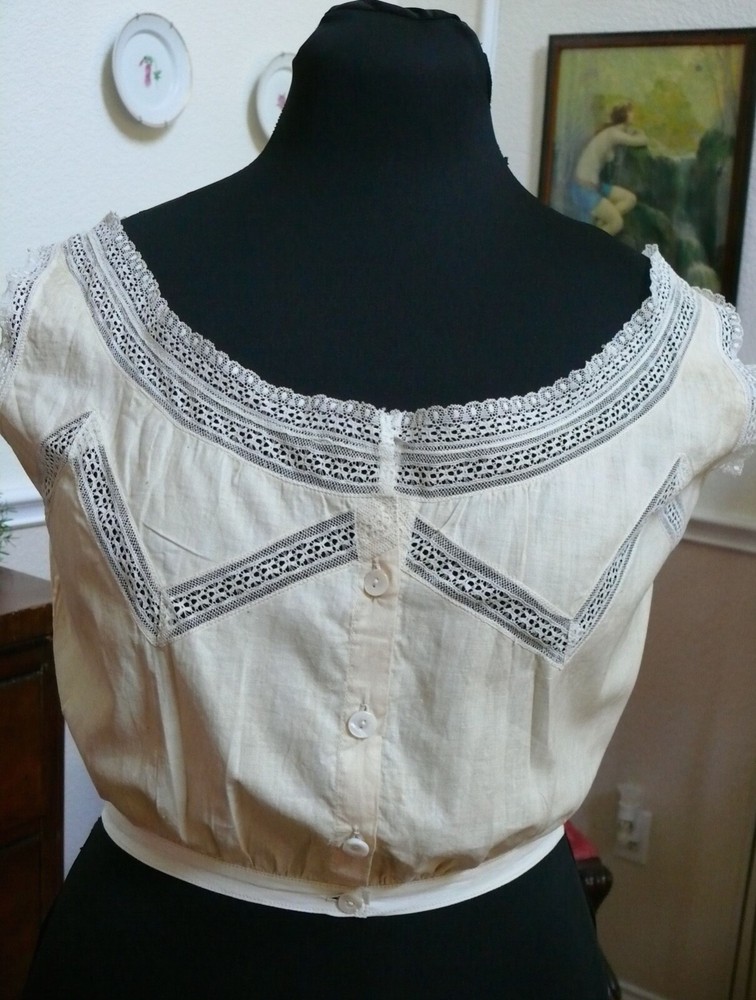 Sweet 1860-70 Antique Corset Cover Camisole Chemise Un-bleached Cotton S