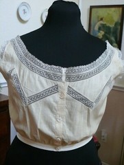 Sweet 1860-70 Antique Corset Cover Camisole Chemise Un-bleached Cotton S
