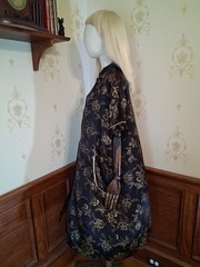 Vintage 1970s/1980s Black Gold Brocade Satiny Chinoiserie Caftan Dress, 2X-3X